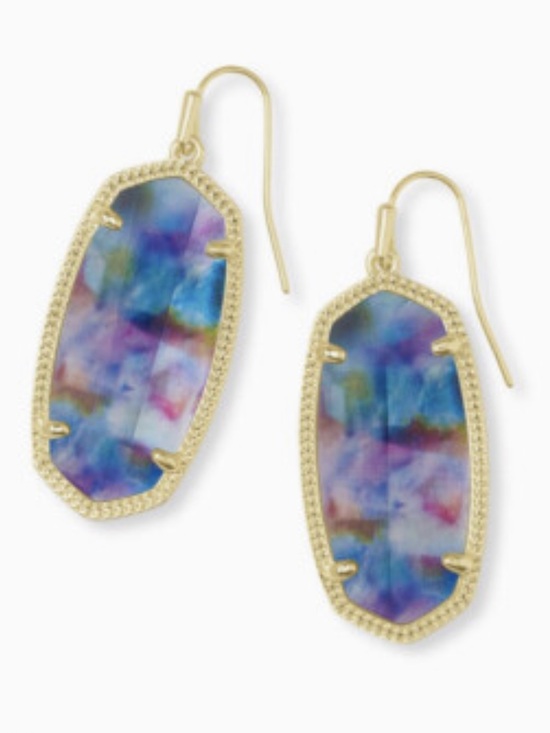 Kendra Scott Jewelry - KENDRA SCOTT Danielle Teal Tie Dye Illusion Gold Drop Earrings Glass Gold-Tone
